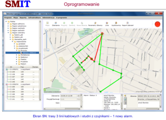 Zrzut ekranu z funkcjonalnością systemu do monitorowania infrastruktury telekomunikacyjnej.